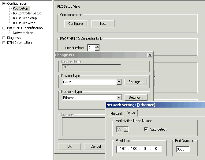 Kaksi CJ1W-PNT21 IO Controlleria ja yhteiset IO Devicet Skannaa väylä Network Scan ikkunassa ja muuta uuden IO Controllerin IP ja nimi samoiksi, kuin äsken virtuaaliväylän asetteluissa Nyt pitäisi