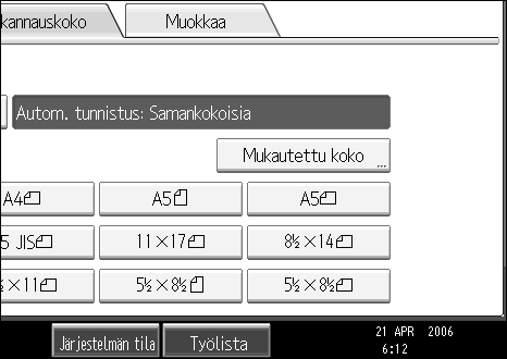 Skannausasetusten määritys Mukautetun koon asettaminen kokonaista alkuperäistä skannattaessa Tässä osassa selitetään mukautetun koon asettaminen kokonaista alkuperäistä skannattaessa.