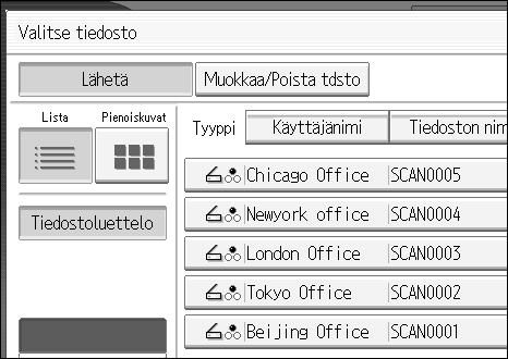 Tiedostojen tallentaminen skanneritoiminnolla B Paina [Muokkaa/Poista tdsto]. 3 C Valitse tiedosto, jonka tietoja haluat muuttaa.