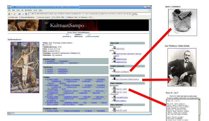 osallistujille 1952, järjestelmä osaa linkittää videon Kansallismuseossa oleviin urheilupalkintoihin ja - välineisiin, joita löytyy MuseoSuomesta (kuva 5.2). Kuva 5.1. KultturiSampo linkittää automaattisesti kulttuurisisältöjä.
