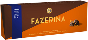 Fazerinan uusi EEANTTI IME Fazerina on Fazerin ensimmäinen täytesuklaa ja se on hurmannut suklaan ystäviä jo vuodesta 1953 Uusi laadukas ilme sopii hyvin kaikkiin Fazerina tuotteisiin: suklaisiin,