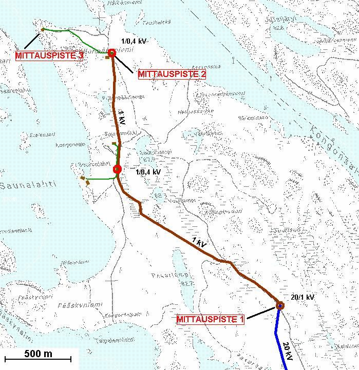 133 Kuva 4.38. Kongonsaaren 1 kv järjestelmän rakenne ja sijoittuminen maastoon.