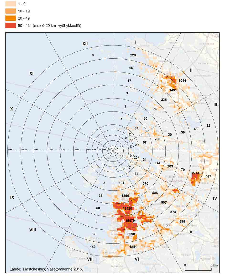 Rauman seutukunta, jonka muodostavat Eura, Eurajoki, Säkylä ja Rauma, asuu noin 69 000 henkilöä. Porissa, joka sijaitsee Olkiluodosta koilliseen, on asukkaita noin 86 000.