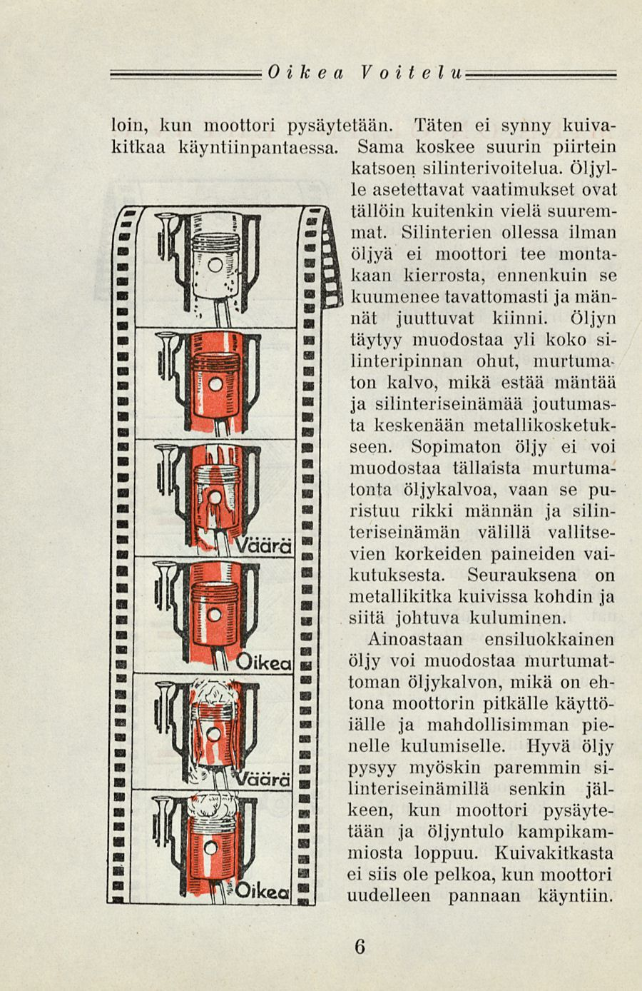 Oikea Voitelu loin, kun moottori pysäytetään. Täten ei synny kuivakitkaa käyntiinpantaessa. Sama koskee suurin piirtein katsoen silinterivoitelua.