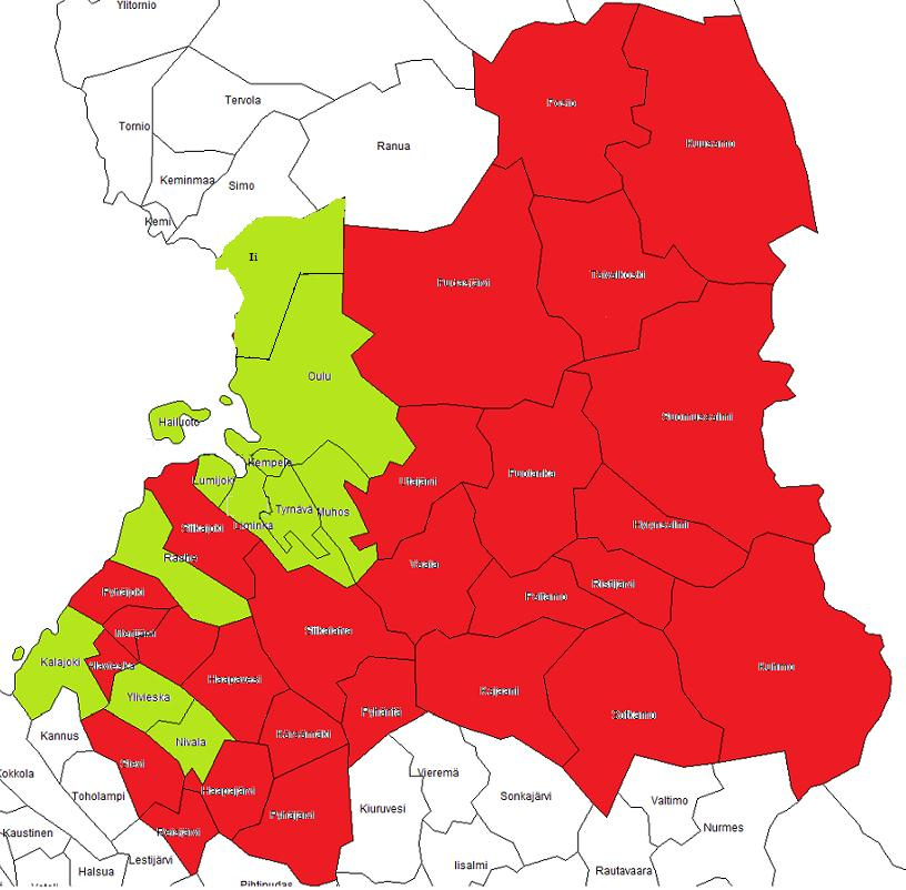 16-18 -vuotiaiden ikäluokkien kehitys Pohjois- Pohjanmaalla ja Kainuussa 2011->2025 (%) POHJOIS- POHJANMAA 4,41 Kuusamo -24,72 Posio -40,14 Taivalkoski -36,97 Hailuoto 55,56 Ii 23,87 Kempele 18,02