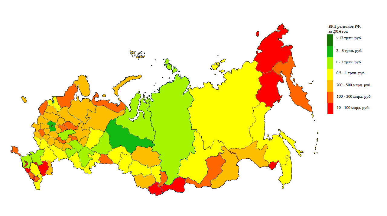 Venäjän alueellinen BKT:n jakauma 2014 Krim mukana