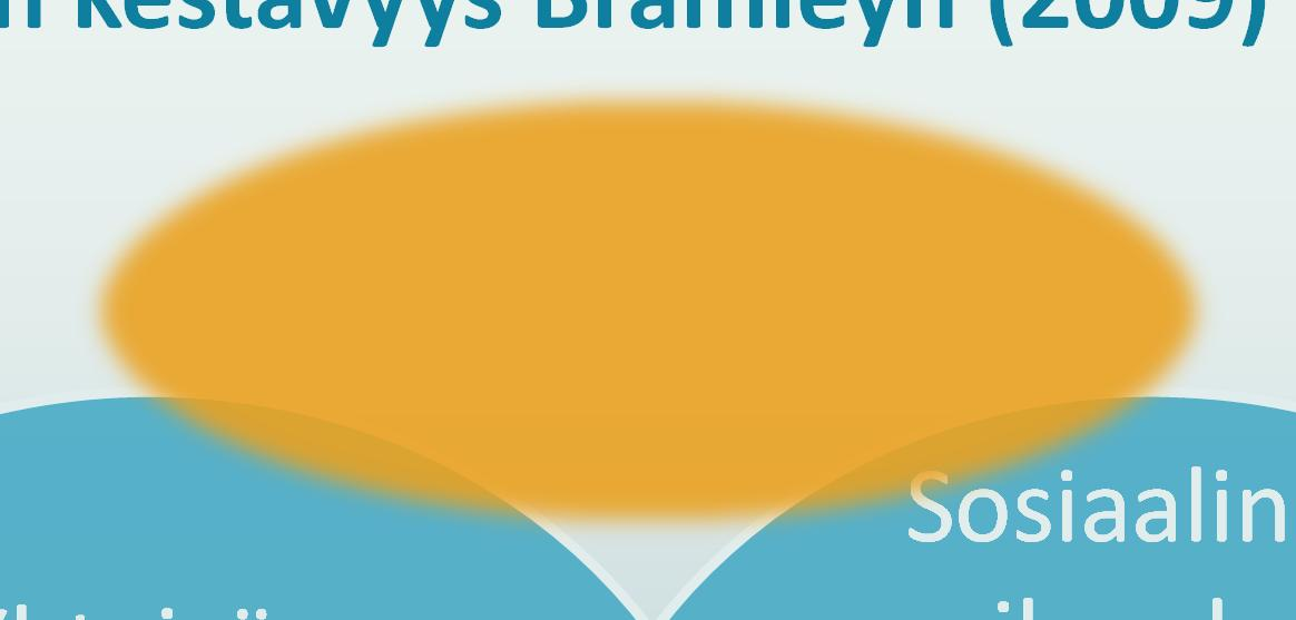 Sosiaalinen kestävyys Bramleyn (2009) mukaan Yhteisön kestävyys ylpeys ja kiintymys sosiaalinen vuorovaikutus koettu turvallisuus elinympäristön koettu laatu pysyvyys osallistuminen