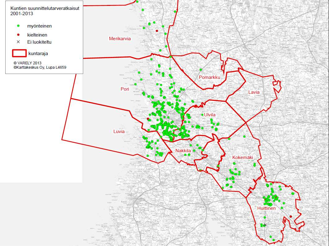 Haittaa kaavoitukselle: käyttötarkoitus: KHO 2004:81, Turku, Kukola Rivitalon rakentaminen poikkeamispäätöksellä kaava-alueen ainoalle liikerakennustontille (KL) aiheutti haittaa kaavan