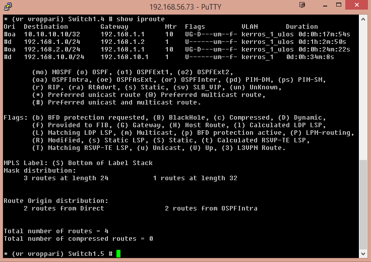 32 Kuva 18. Komennon show ospf neighbor ulostulo reitittimessä. Kuva 19. Komennon show iproute ulostulo reitittimessä.