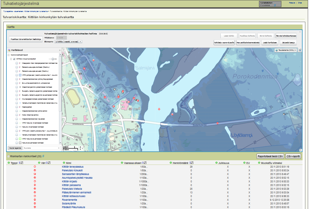 E Monipuolisemmat muokkaustyökalut tulvariskikohteille. Kuvaa tarkemmin kommenteissa, mitä ominaisuuksia tarvitsisit lisää riskikohteiden hallintaan (lisäys, muokkaus, selaus, raportit).