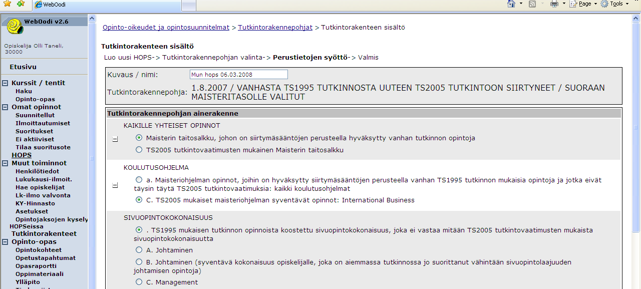 Tutkintorakennepohjan nimessä oleva päivämäärä: Tutkintorakennepohjat on laadittu kunkin lukuvuoden opinto-oppaan ja siinä kerrottujen tutkintovaatimusten pohjalta.