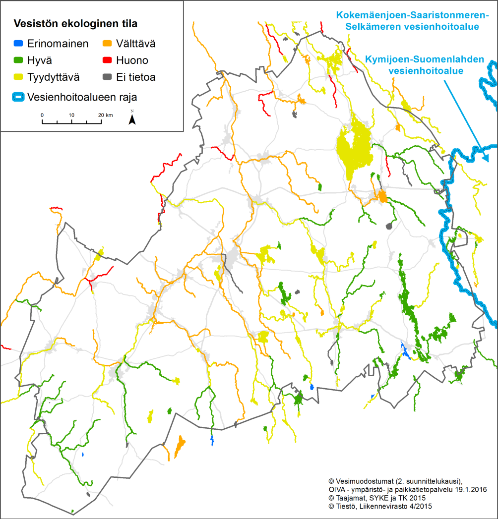 Kuva 3. Etelä-Pohjanmaan vesistöjen ekologinen tila. 3.1 Suoluonto Etelä-Pohjanmaalla on metsätieteellistä suoalaa noin 441 000 hehtaaria ja suot peittävät kolmasosan maakunnan alasta (kuva 4).