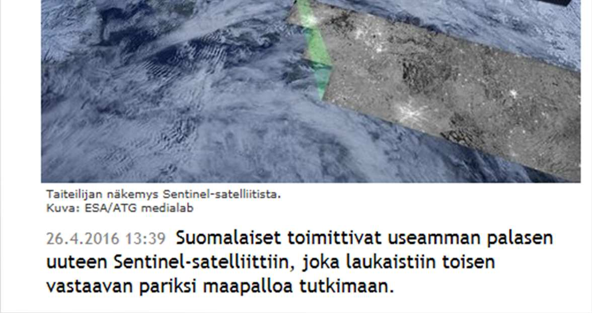 Digitoday 26.4.2016: Uusi satelliitti (S1B) on identtinen edeltäjänsä kanssa sisältäen muun muassa tehtäväkriittisen tutkan, josta vastasi pitkälti suomalainen DA- Design.