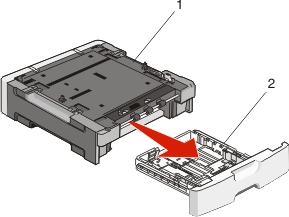 Tulostimen lisäasennus 21 HUOMIO SÄHKÖISKUN VAARA: Jos asennat lisäsyöttölaitteen tulostimen asentamisen jälkeen, katkaise tulostimen virta ja irrota virtajohto pistorasiasta, ennen kuin jatkat.