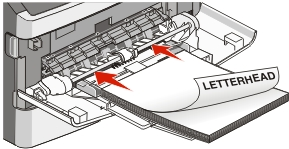 Tulostaminen 48 Lähde tai menetelmä Tulostuspuoli Paperin suunta Monisyöttölaite (kaksipuolinen tulostus) Esipainetut kirjelomakkeet asetetaan tulostimeen kuviopuoli alaspäin.