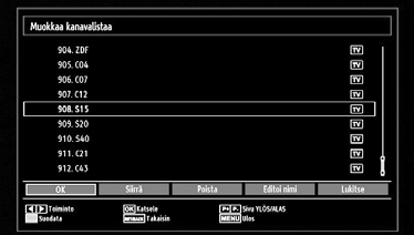 Asemien käsittely: Kanavalista TV valikoi kaikki tallennetut asemat Kanavalistassa.