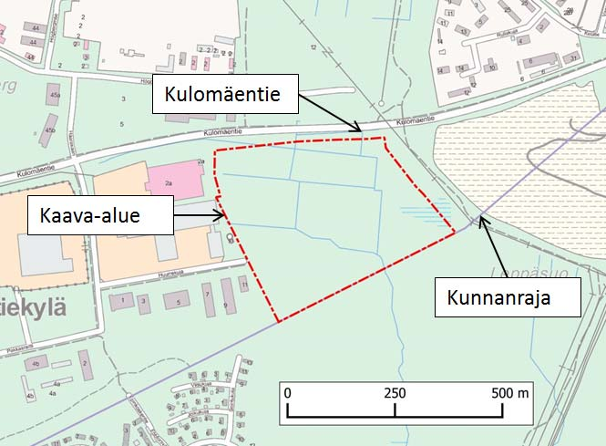 29.5.2015 3 (17) 3 Suunnittelualueen nykytilanteen kuvaus Suunnittelualue sijaitsee Tuusulan kunnassa ja se rajautuu eteläpuolella Vantaan rajaan ja pohjoisessa Kulomäentiehen (Kuva 1).