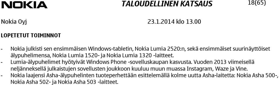 - Lumia-älypuhelimet hyötyivät Windows Phone -sovelluskaupan kasvusta.