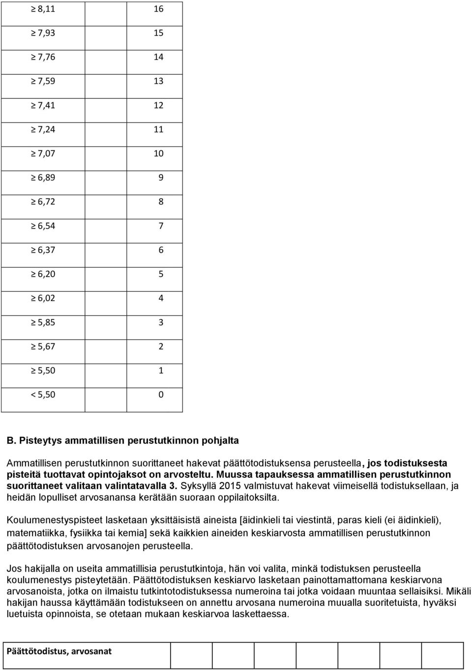 Muussa tapauksessa ammatillisen perustutkinnon suorittaneet valitaan valintatavalla 3.