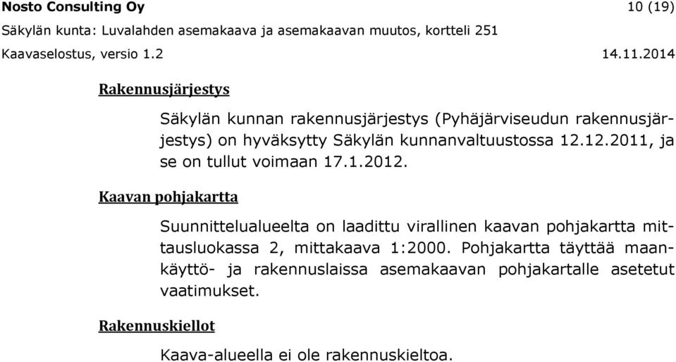 Kaavan pohjakartta Rakennuskiellot Suunnittelualueelta on laadittu virallinen kaavan pohjakartta mittausluokassa 2,