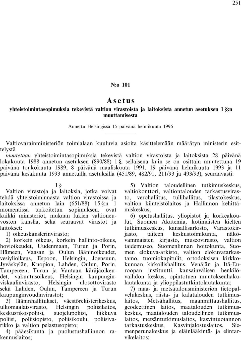 (890/88) 1, sellaisena kuin se on osittain muutettuna 19 päivänä toukokuuta 1989, 8 päivänä maaliskuuta 1991, 19 päivänä helmikuuta 1993 ja 11 päivänä kesäkuuta 1993 annetuilla asetuksilla (451/89,