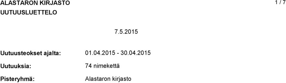 205 Uutuusteokset ajalta: