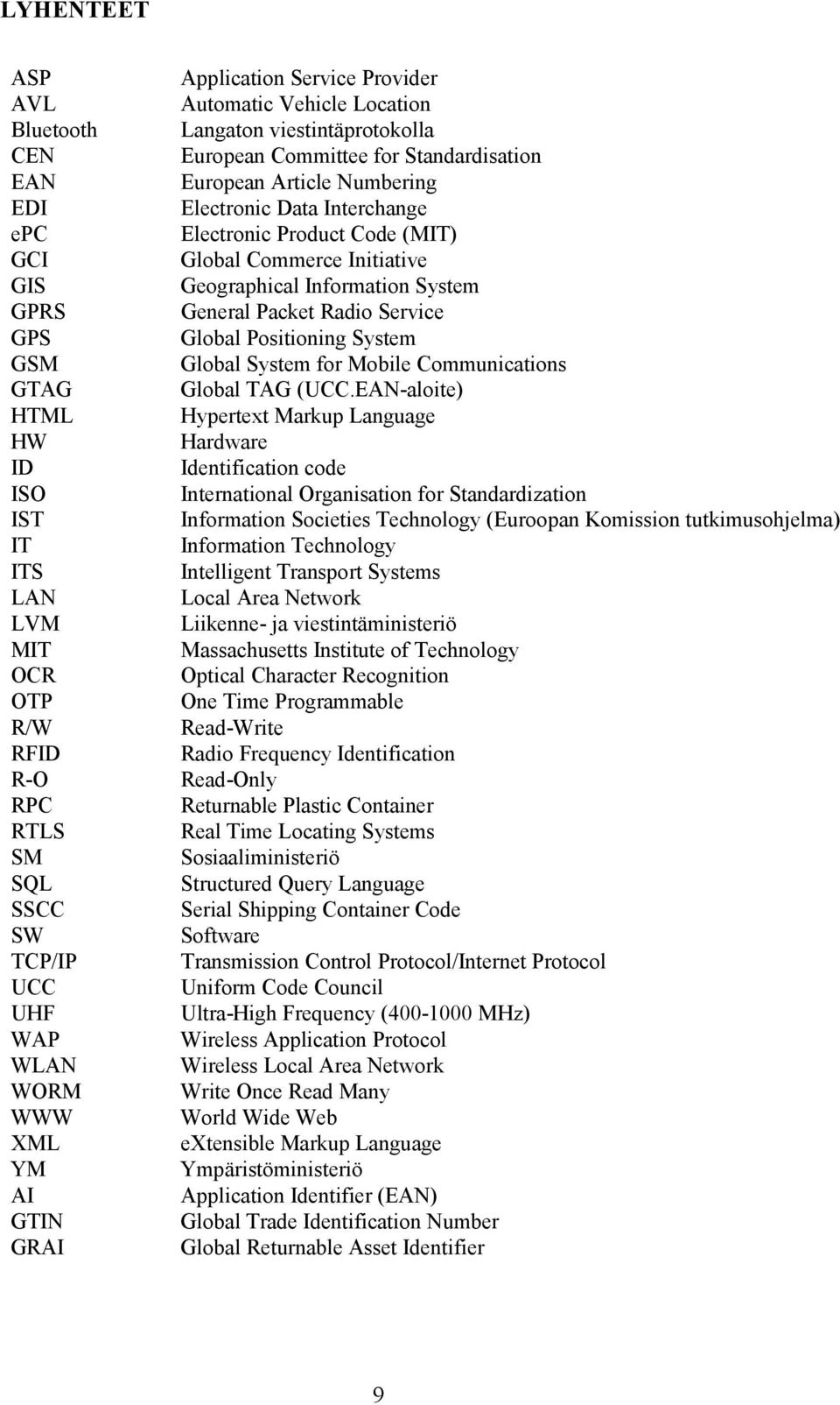 Product Code (MIT) Global Commerce Initiative Geographical Information System General Packet Radio Service Global Positioning System Global System for Mobile Communications Global TAG (UCC.