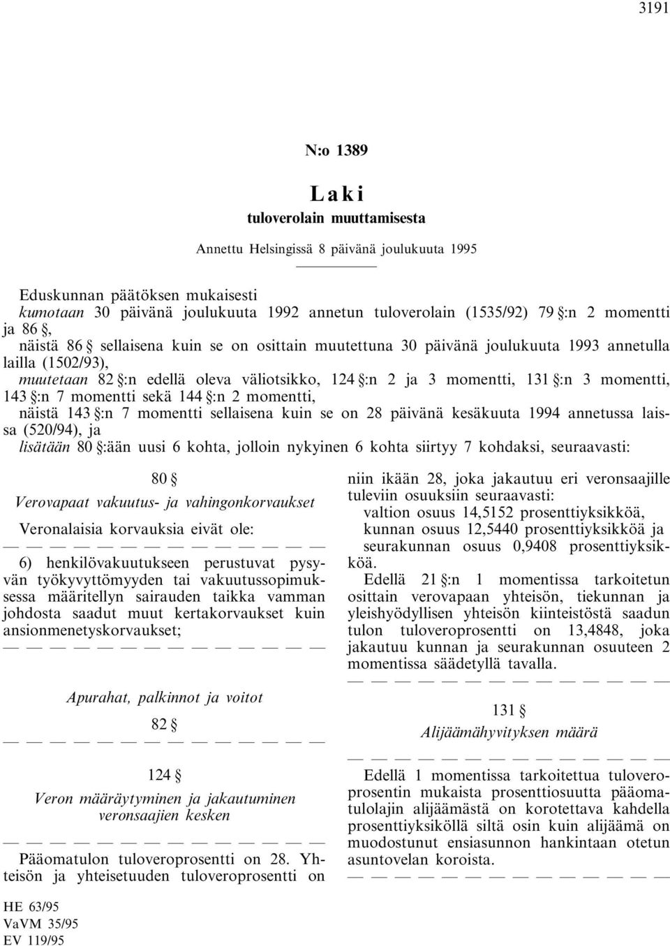 momentti, näistä 143 :n 7 momentti sellaisena kuin se on 28 päivänä kesäkuuta 1994 annetussa laissa (520/94), ja lisätään 80 :ään uusi 6 kohta, jolloin nykyinen 6 kohta siirtyy 7 kohdaksi,
