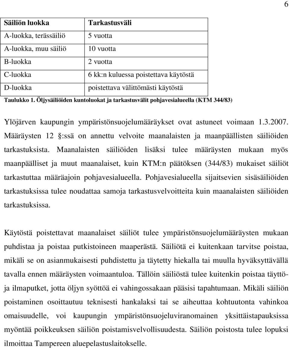 Määräysten 12 :ssä on annettu velvoite maanalaisten ja maanpäällisten säiliöiden tarkastuksista.