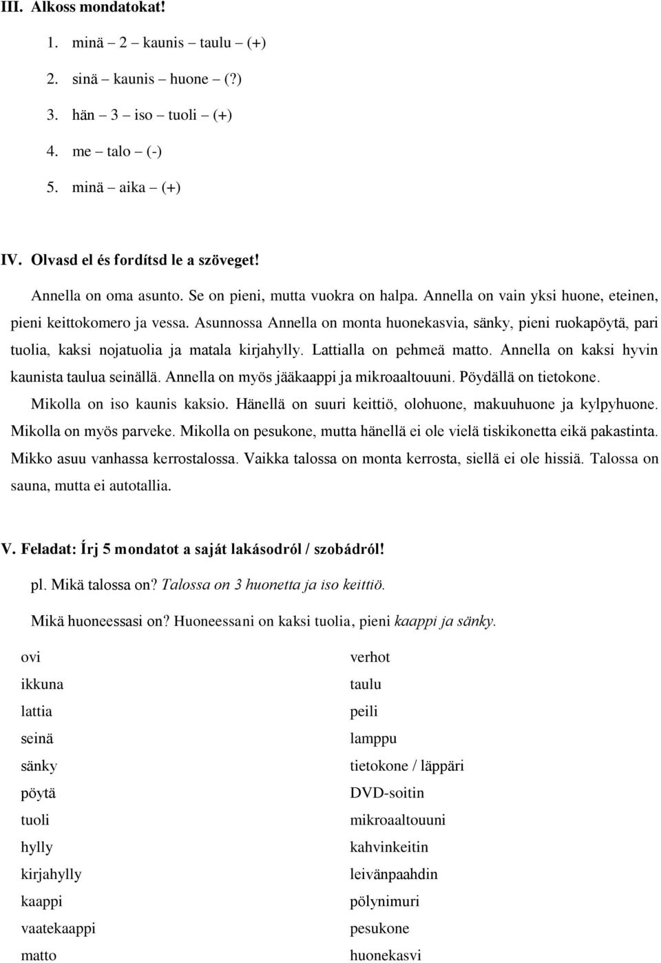 Asunnossa Annella on monta huonekasvia, sänky, pieni ruokapöytä, pari tuolia, kaksi nojatuolia ja matala kirjahylly. Lattialla on pehmeä matto. Annella on kaksi hyvin kaunista taulua seinällä.