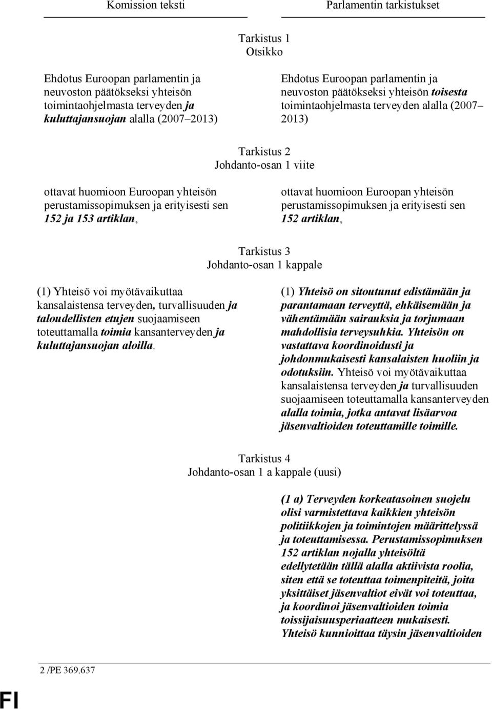 perustamissopimuksen ja erityisesti sen 152 ja 153 artiklan, ottavat huomioon Euroopan yhteisön perustamissopimuksen ja erityisesti sen 152 artiklan, Tarkistus 3 Johdanto-osan 1 kappale (1) Yhteisö