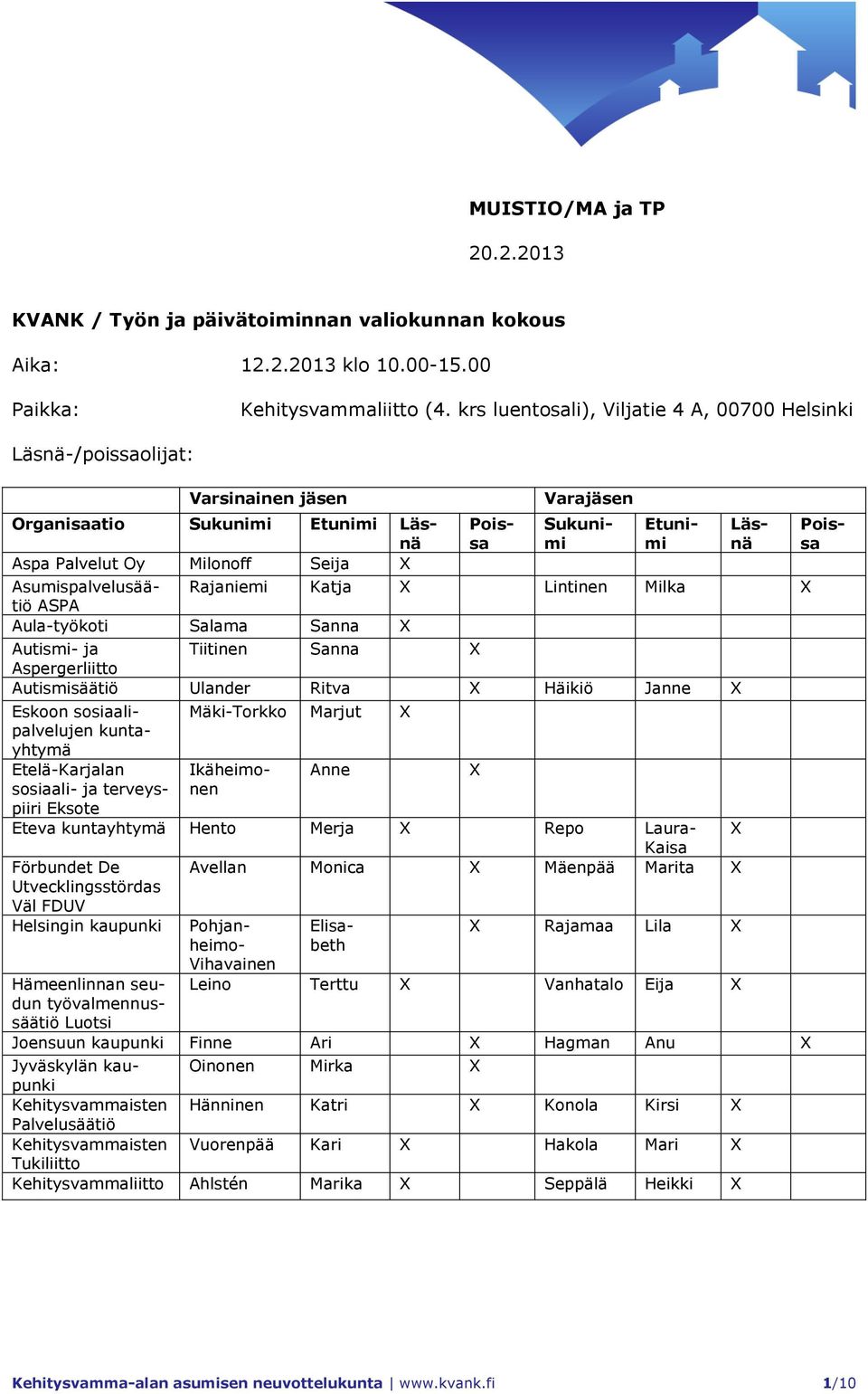 Tiitinen Sanna Aspergerliitto Autismisäätiö Ulander Ritva Häikiö Janne Eskoon sosiaalipalvelujen kuntayhtymä Etelä-Karjalan sosiaali- ja terveyspiiri Eksote Mäki-Torkko Marjut Ikäheimonen Anne Eteva