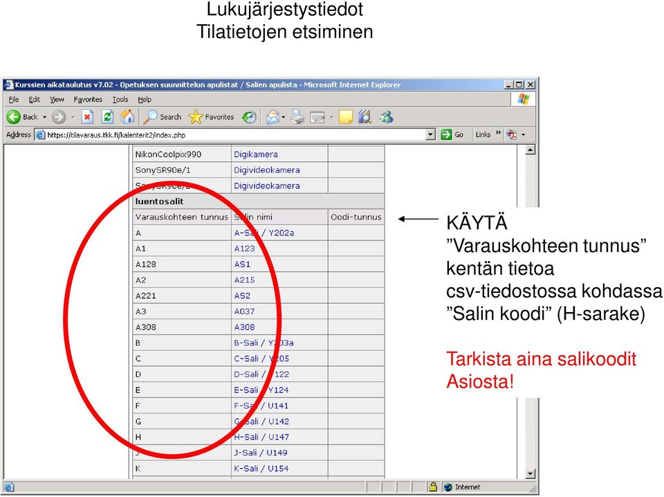 kentän tietoa csv-tiedostossa kohdassa