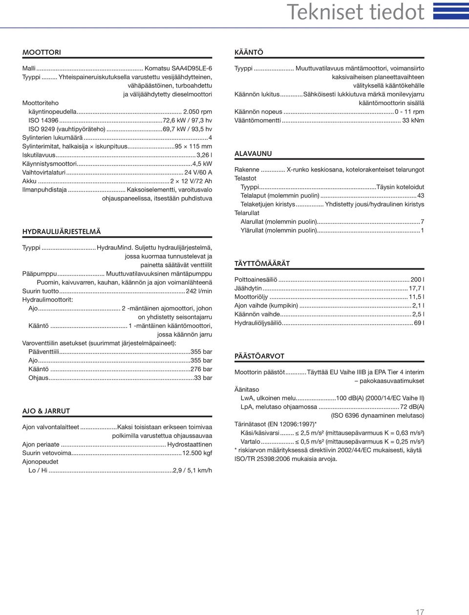 ..72,6 kw / 97,3 hv ISO 9249 (vauhtipyöräteho)...69,7 kw / 93,5 hv Sylinterien lukumäärä...4 Sylinterimitat, halkaisija iskunpituus...95 115 mm Iskutilavuus... 3,26 l Käynnistysmoottori.