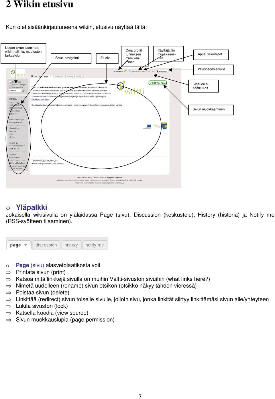 (historia) ja Notify me (RSS-syötteen tilaaminen). o Page (sivu) alasvetolaatikosta voit Printata sivun (print) Katsoa mitä linkkejä sivulla on muihin Valtti-sivuston sivuihin (what links here?