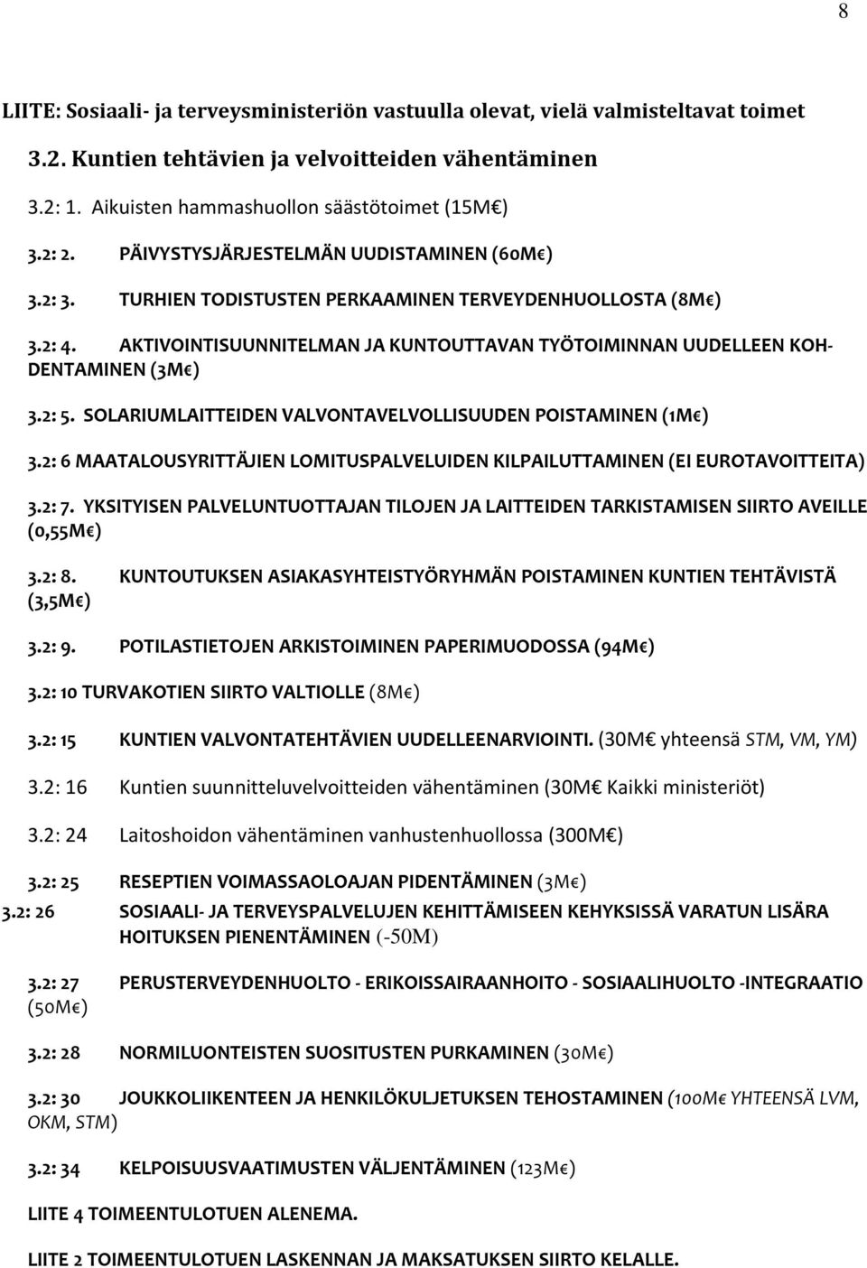 2: 5. SOLARIUMLAITTEIDEN VALVONTAVELVOLLISUUDEN POISTAMINEN (1M ) 3.2: 6 MAATALOUSYRITTÄJIEN LOMITUSPALVELUIDEN KILPAILUTTAMINEN (EI EUROTAVOITTEITA) 3.2: 7.