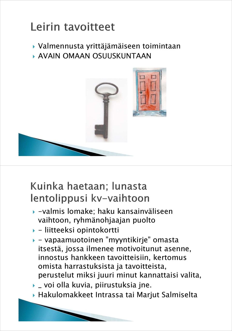 motivoitunut asenne, innostus hankkeen tavoitteisiin, kertomus omista harrastuksista ja tavoitteista, perustelut