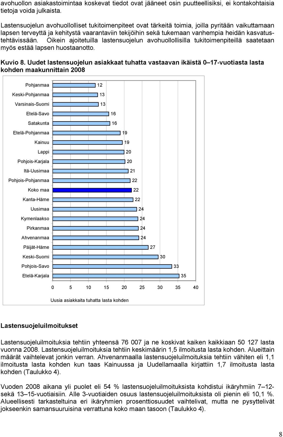 kasvatustehtävissään. Oikein ajoitetuilla lastensuojelun avohuollollisilla tukitoimenpiteillä saatetaan myös estää lapsen huostaanotto. Kuvio 8.