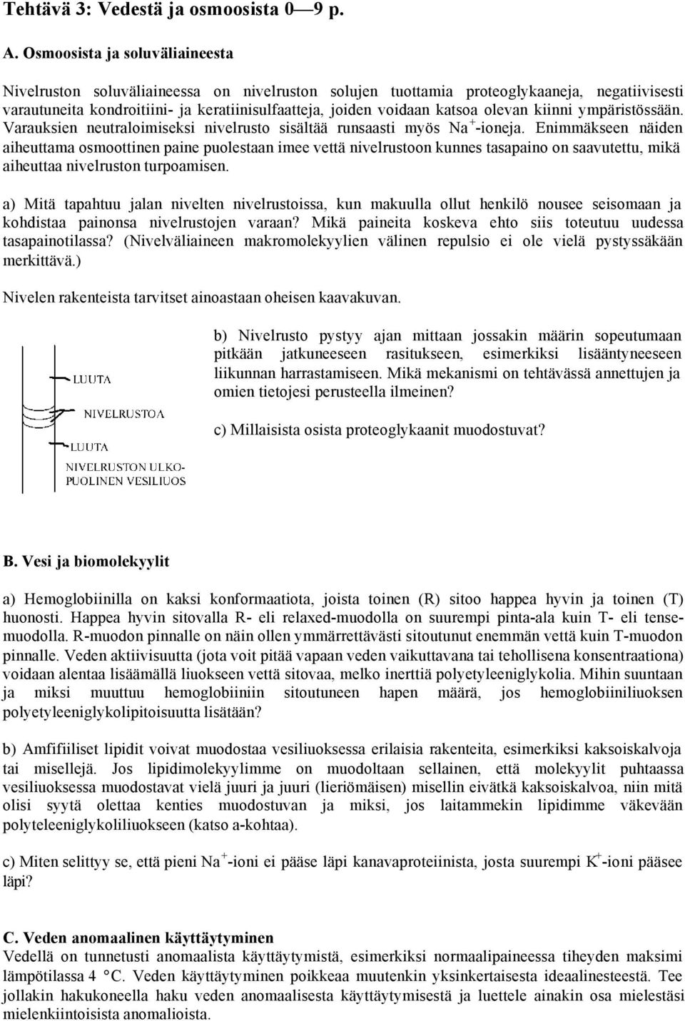 olevan kiinni ympäristössään. Varauksien neutraloimiseksi nivelrusto sisältää runsaasti myös Na + -ioneja.