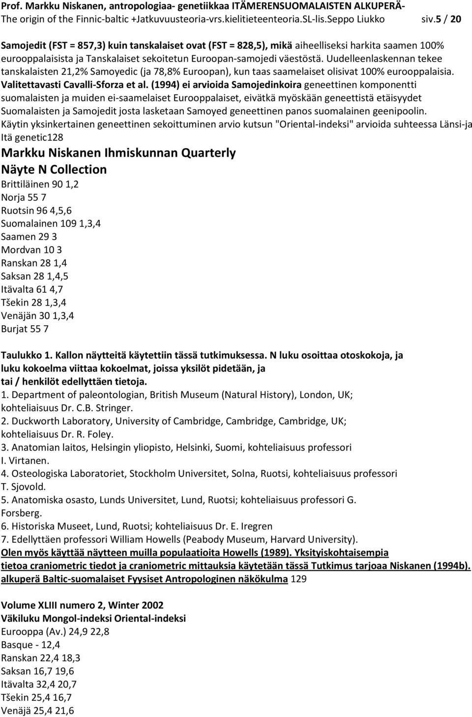 Uudelleenlaskennan tekee tanskalaisten 21,2% Samoyedic (ja 78,8% Euroopan), kun taas saamelaiset olisivat 100% eurooppalaisia. Valitettavasti Cavalli-Sforza et al.