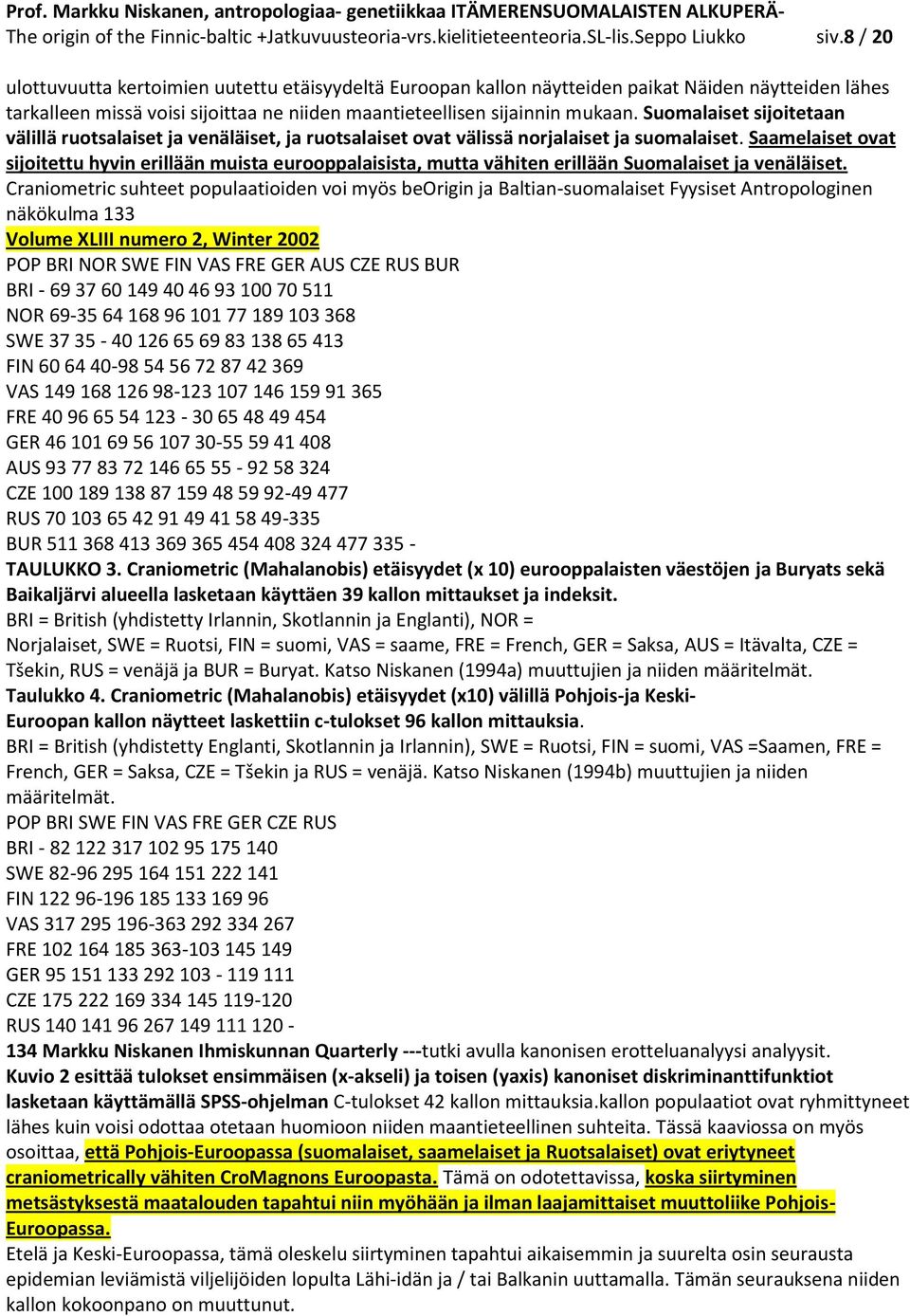 Suomalaiset sijoitetaan välillä ruotsalaiset ja venäläiset, ja ruotsalaiset ovat välissä norjalaiset ja suomalaiset.