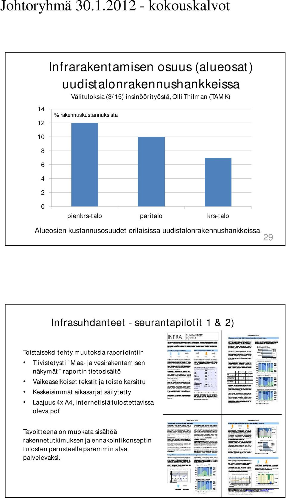 muutoksia raportointiin Tiivistetysti Maa- ja vesirakentamisen näkymät raportin tietosisältö Vaikeaselkoiset tekstit ja toisto karsittu Keskeisimmät aikasarjat