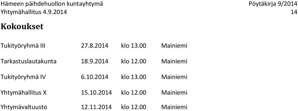 00 Mainiemi Tukityöryhmä IV 6.10.2014 klo 13.