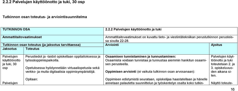 työssäoppimispaikoilla. Opetuksessa hyödynnetään virtuaaliopetusta sekä verkko- ja muita digitaalisia oppimisympäristöjä.