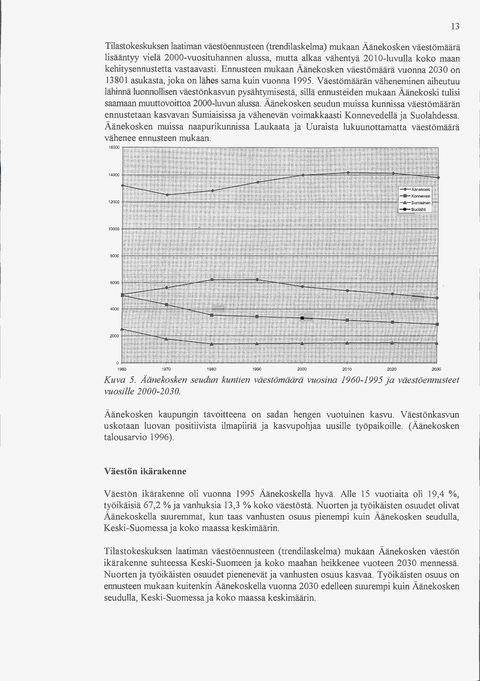 Väestömäärän väheneminen aiheutuu lähinnä luonnollisen väestönkasvun pysähtymisestä, sillä ennusteiden mukaan Äänekoski tulisi saamaan muuttovoittoa 2000-luvun alussa.