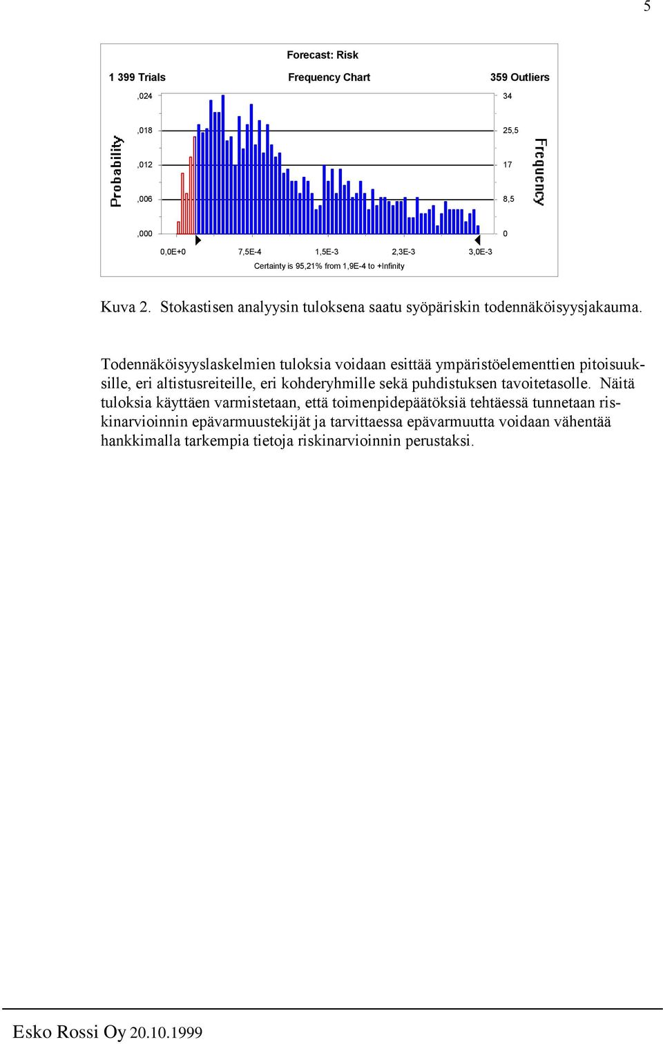 Todennäköisyyslaskelmien tuloksia voidaan esittää ympäristöelementtien pitoisuuksille, eri altistusreiteille, eri kohderyhmille sekä puhdistuksen tavoitetasolle.