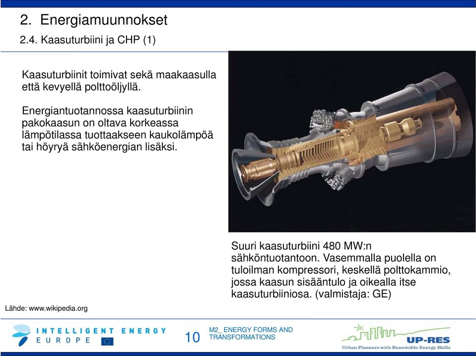 sähköenergian lisäksi. Lähde: www.wikipedia.org Suuri kaasuturbiini 480 MW:n sähköntuotantoon.