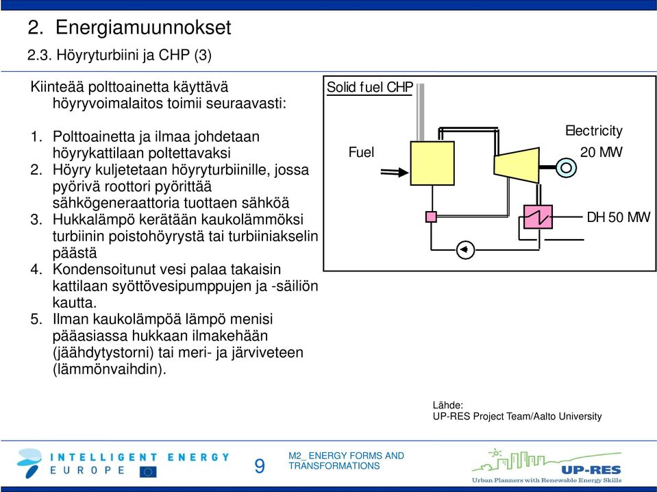 Hukkalämpö kerätään kaukolämmöksi turbiinin poistohöyrystä tai turbiiniakselin päästä 4.