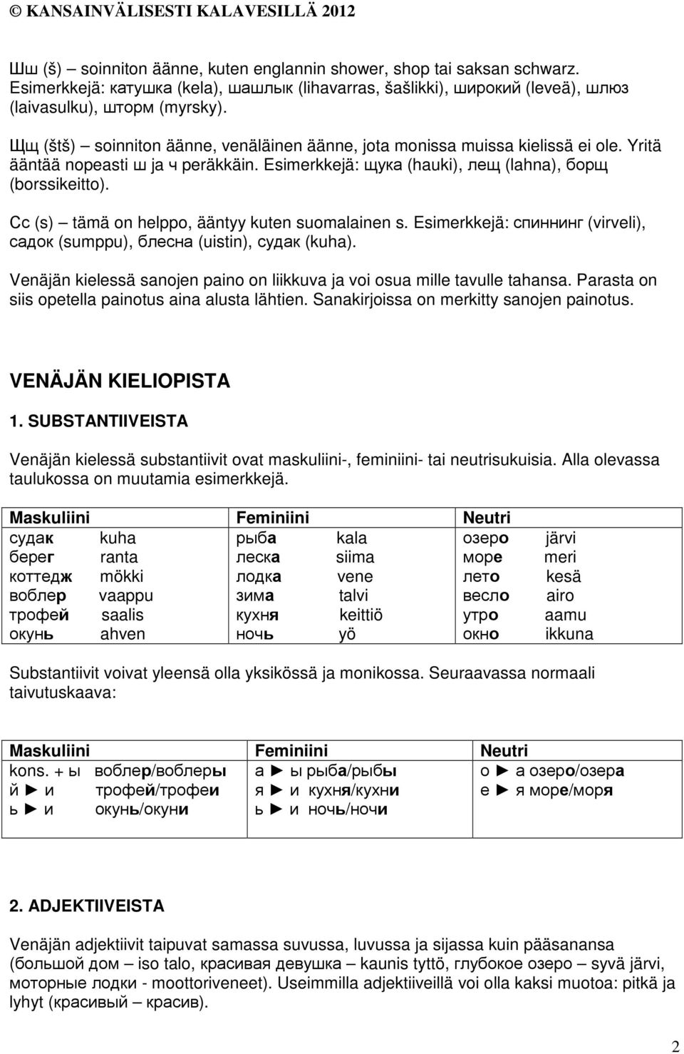 Сс (s) tämä on helppo, ääntyy kuten suomalainen s. Esimerkkejä: спиннинг (virveli), садок (sumppu), блесна (uistin), судак (kuha).