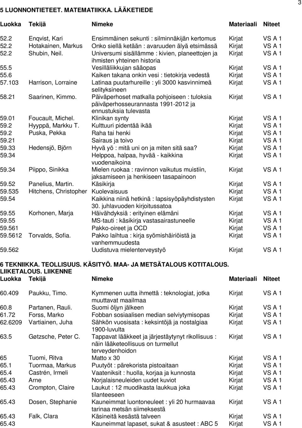 5 Vesilläliikkujan sääopas Kirjat VS A 1 55.6 Kaiken takana onkin vesi : tietokirja vedestä Kirjat VS A 1 57.